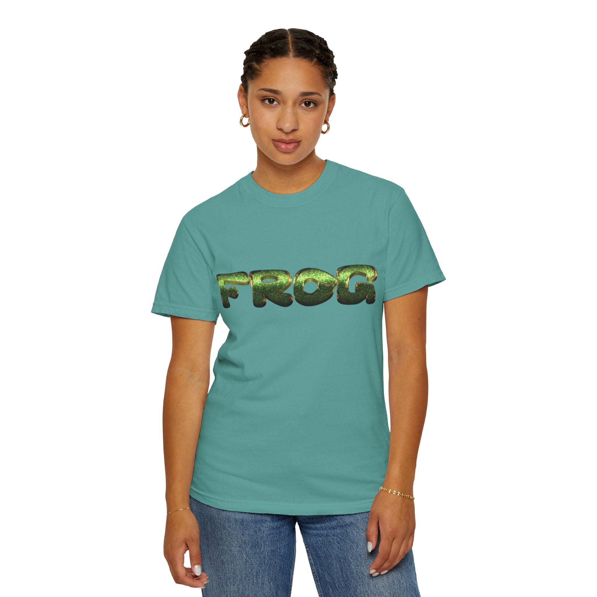 Frog Text Graphic T-shirt | Green Amphibian Lettering