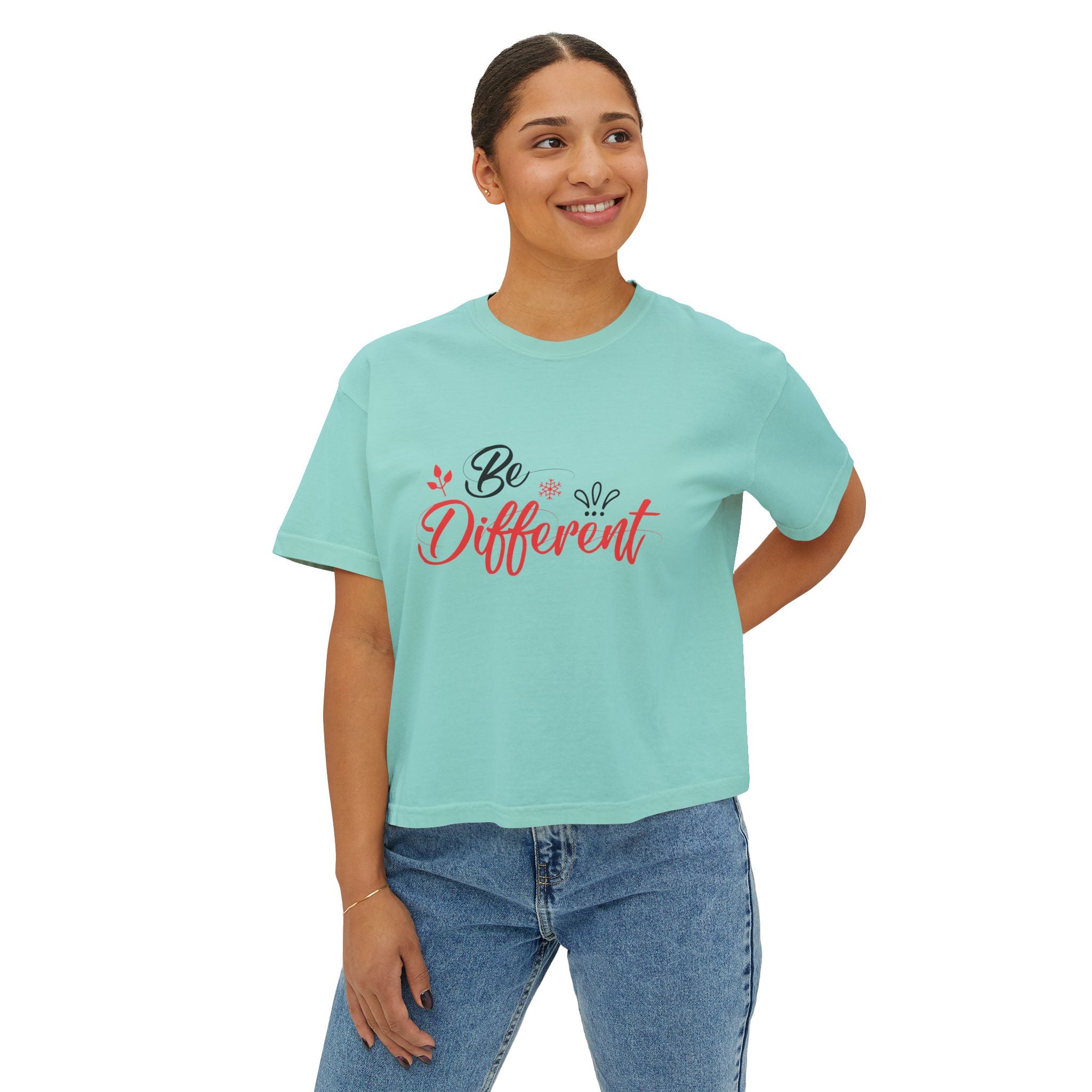 Be Different Women's Cropped Boxy Graphic Tee – Inspirational Cotton T-Shirt