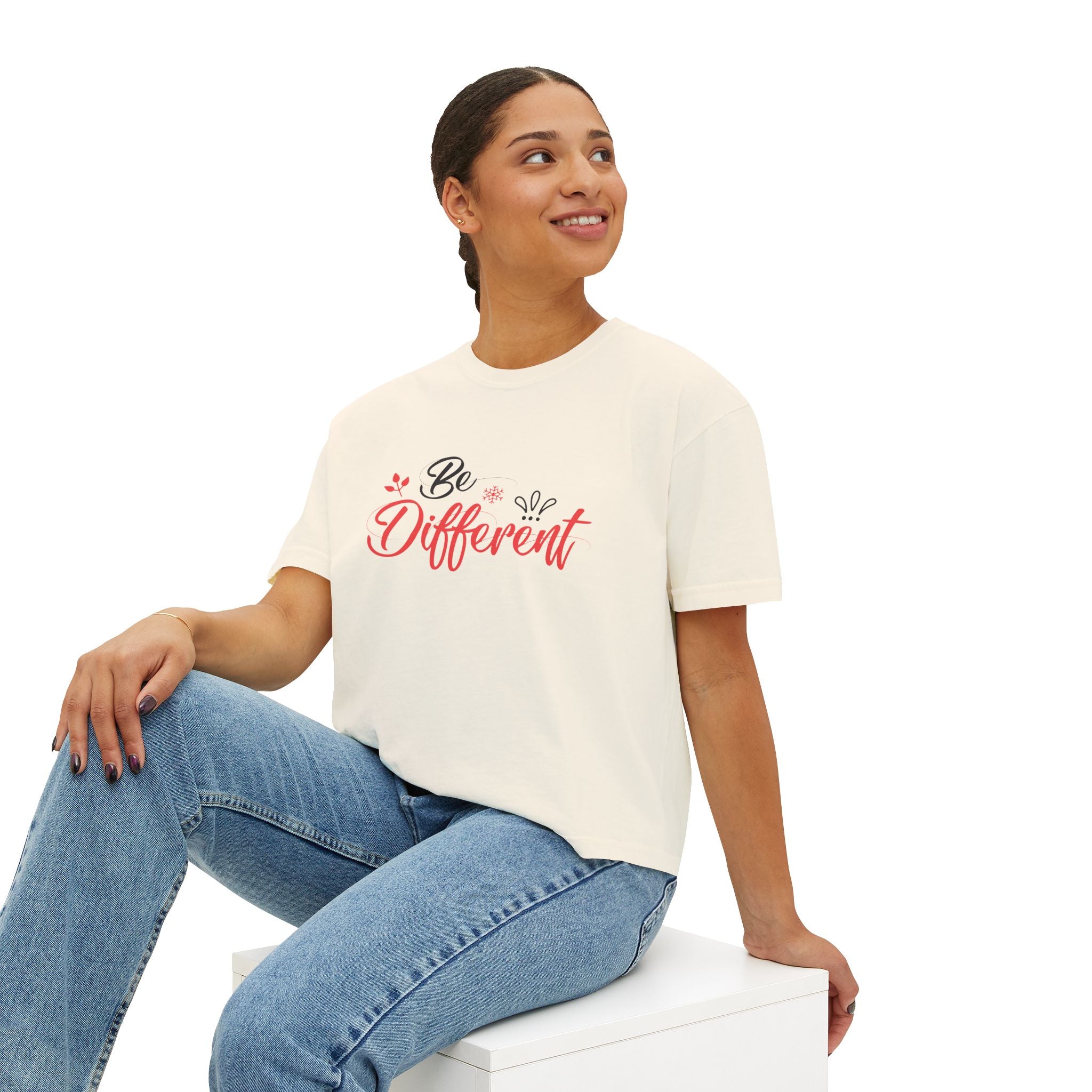 Be Different Women's Cropped Boxy Graphic Tee – Inspirational Cotton T-Shirt