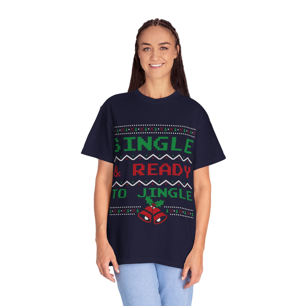 Single and Ready To Jingle Tee | holiday pixel Knit bells & holly