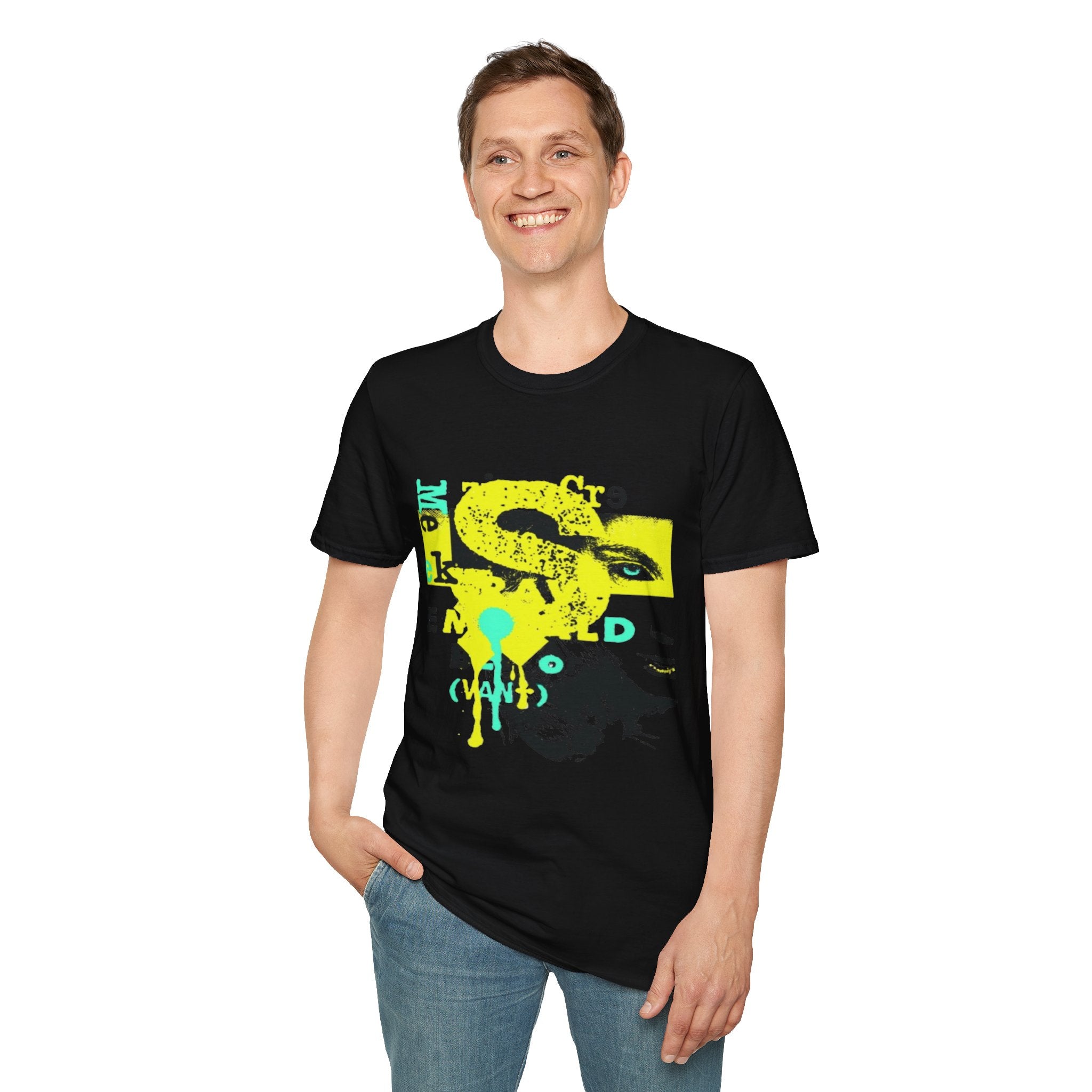 Neon Paint Splat Street Art T-Shirt | Black Crewneck, Urban Graphic Tee