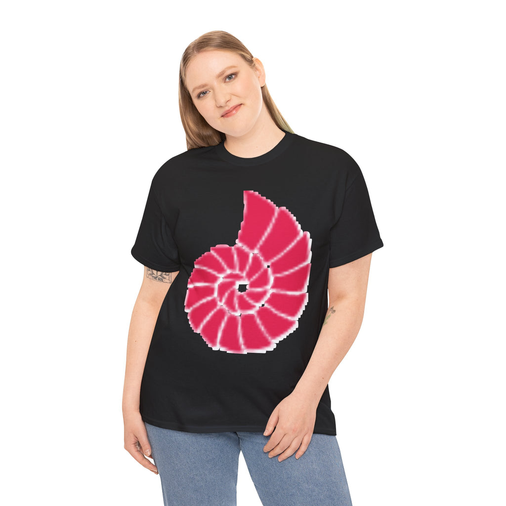 Hand-Drawn Nautilus Spiral Tee | Coral Red Nautilus Chest Graphic