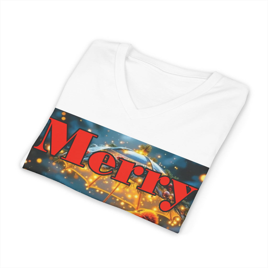 Merry & Bright Snowman V-Neck Tee | Holiday Vintage Shirt