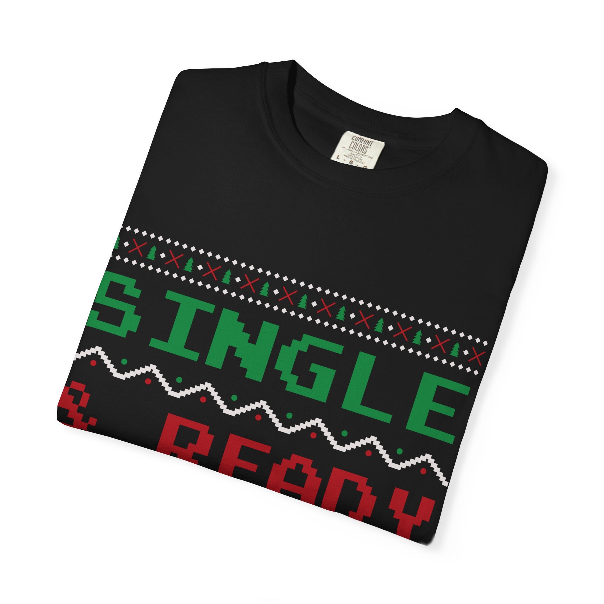 Single and Ready To Jingle Tee | holiday pixel Knit bells & holly