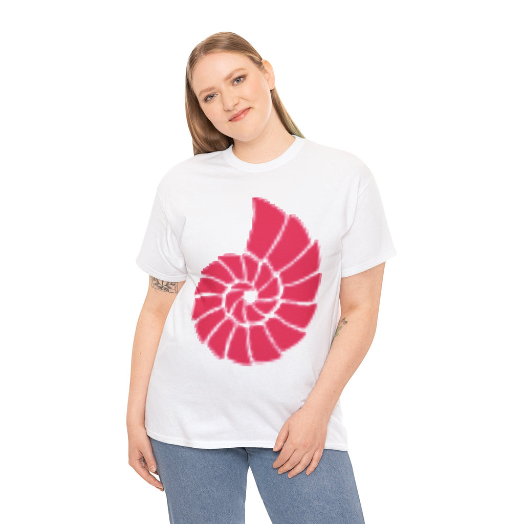 Hand-Drawn Nautilus Spiral Tee | Coral Red Nautilus Chest Graphic