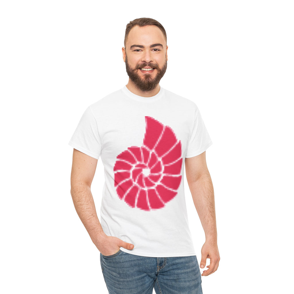Hand-Drawn Nautilus Spiral Tee | Coral Red Nautilus Chest Graphic
