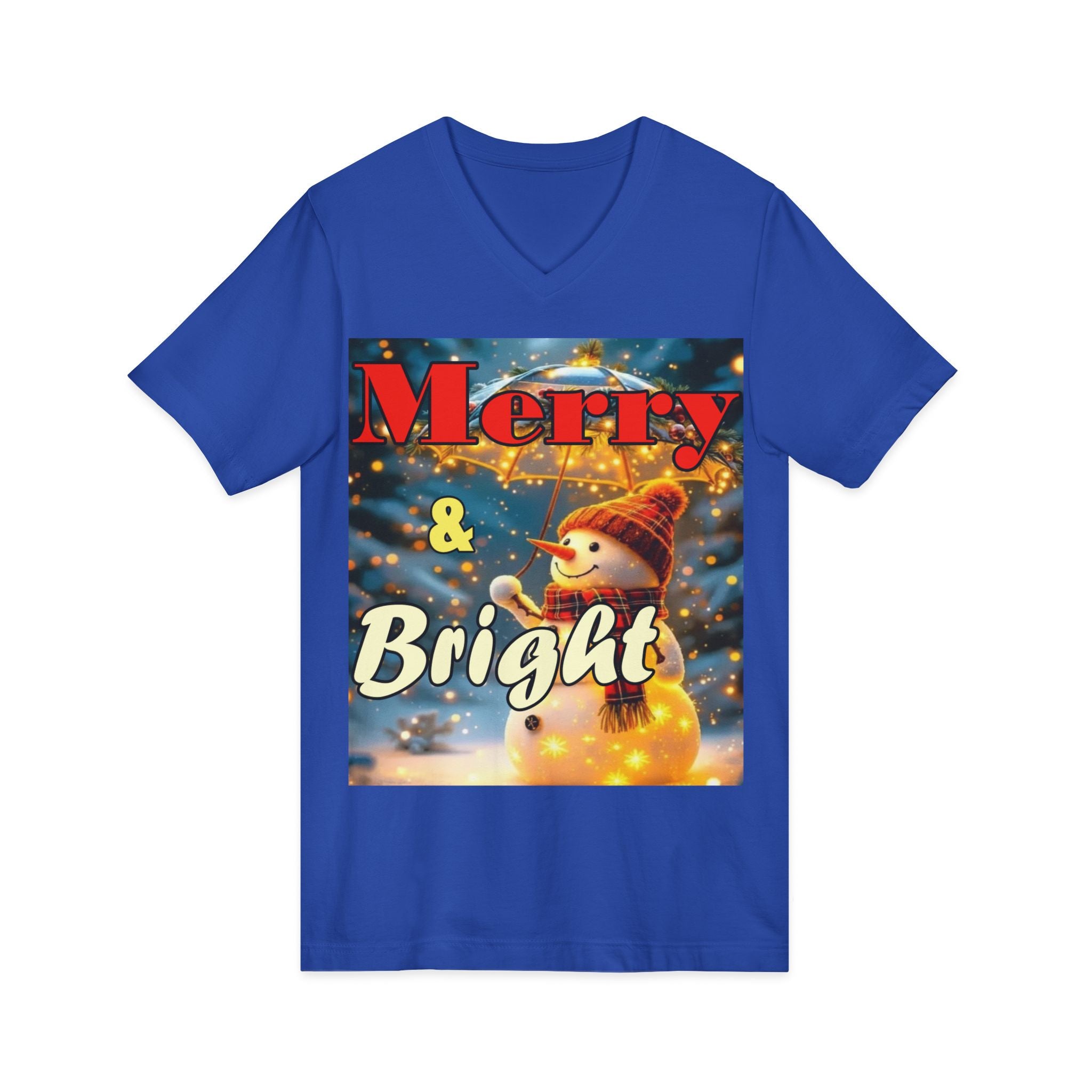 Merry & Bright Snowman V-Neck Tee | Holiday Vintage Shirt