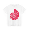 Hand-Drawn Nautilus Spiral Tee | Coral Red Nautilus Chest Graphic