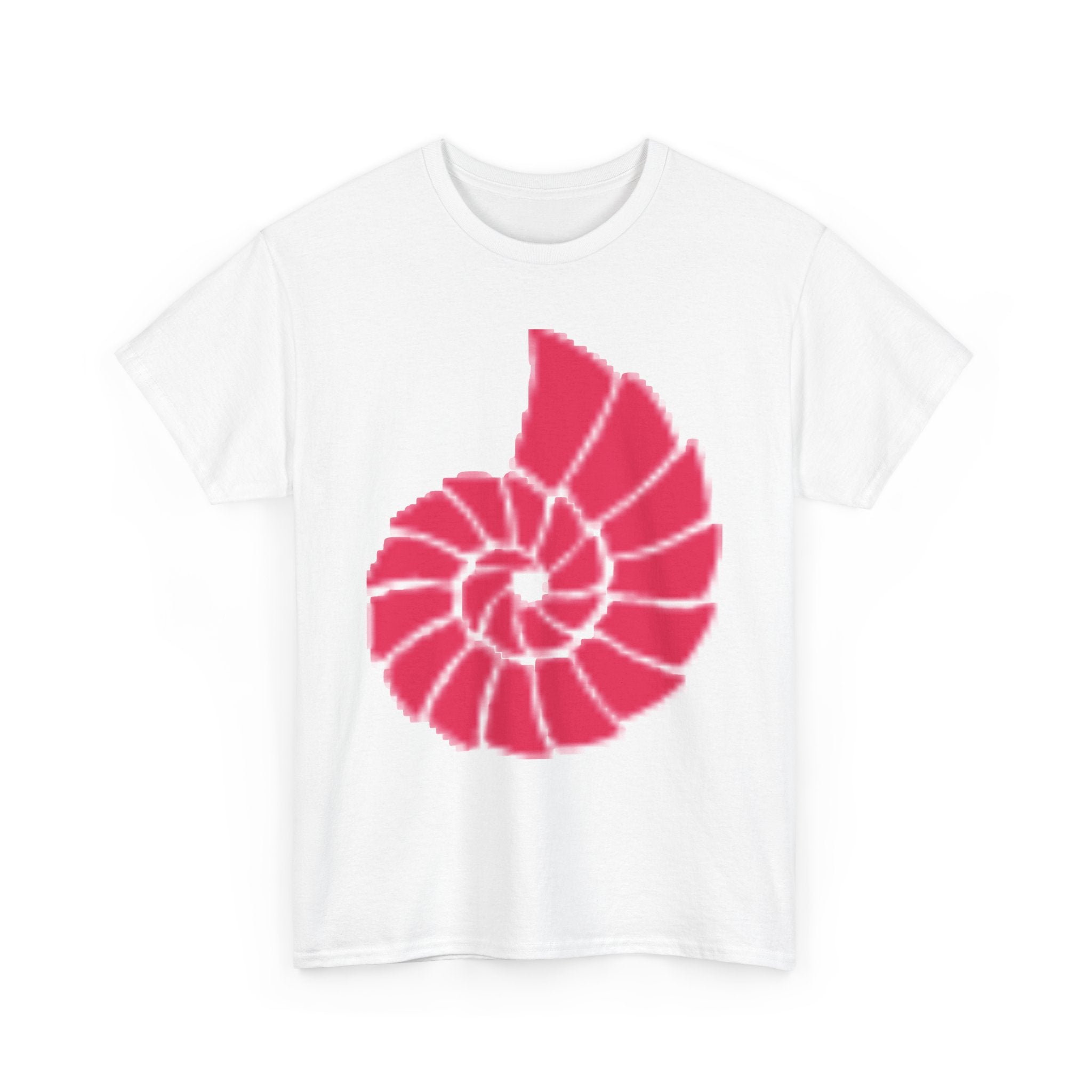 Hand-Drawn Nautilus Spiral Tee | Coral Red Nautilus Chest Graphic