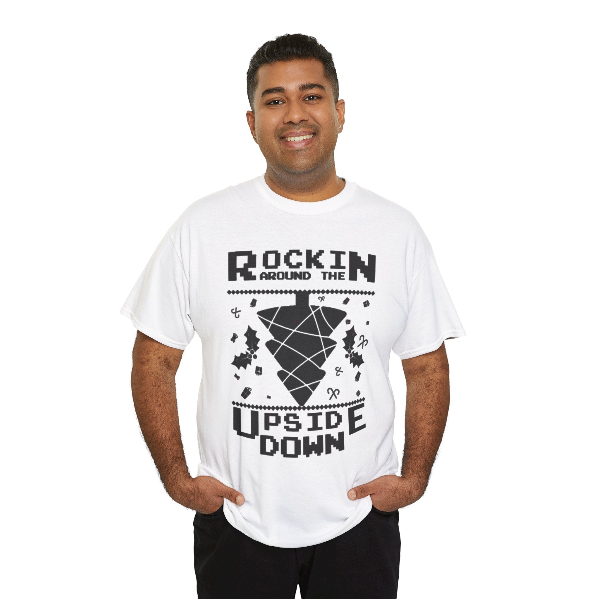 Rockin Around the Upside Down Pixel Poster Tee | Retro Arcade Synth Vibe