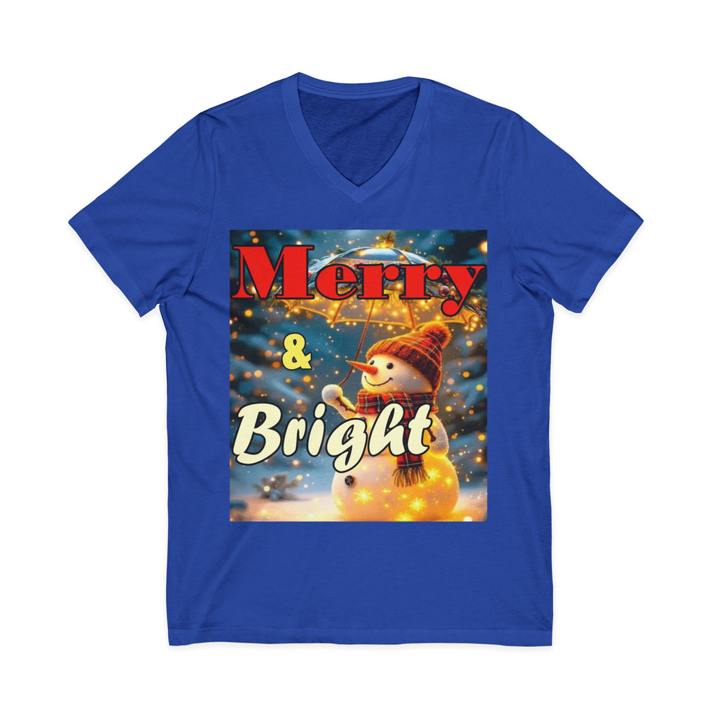 Merry & Bright Snowman V-Neck Tee | Holiday Vintage Shirt