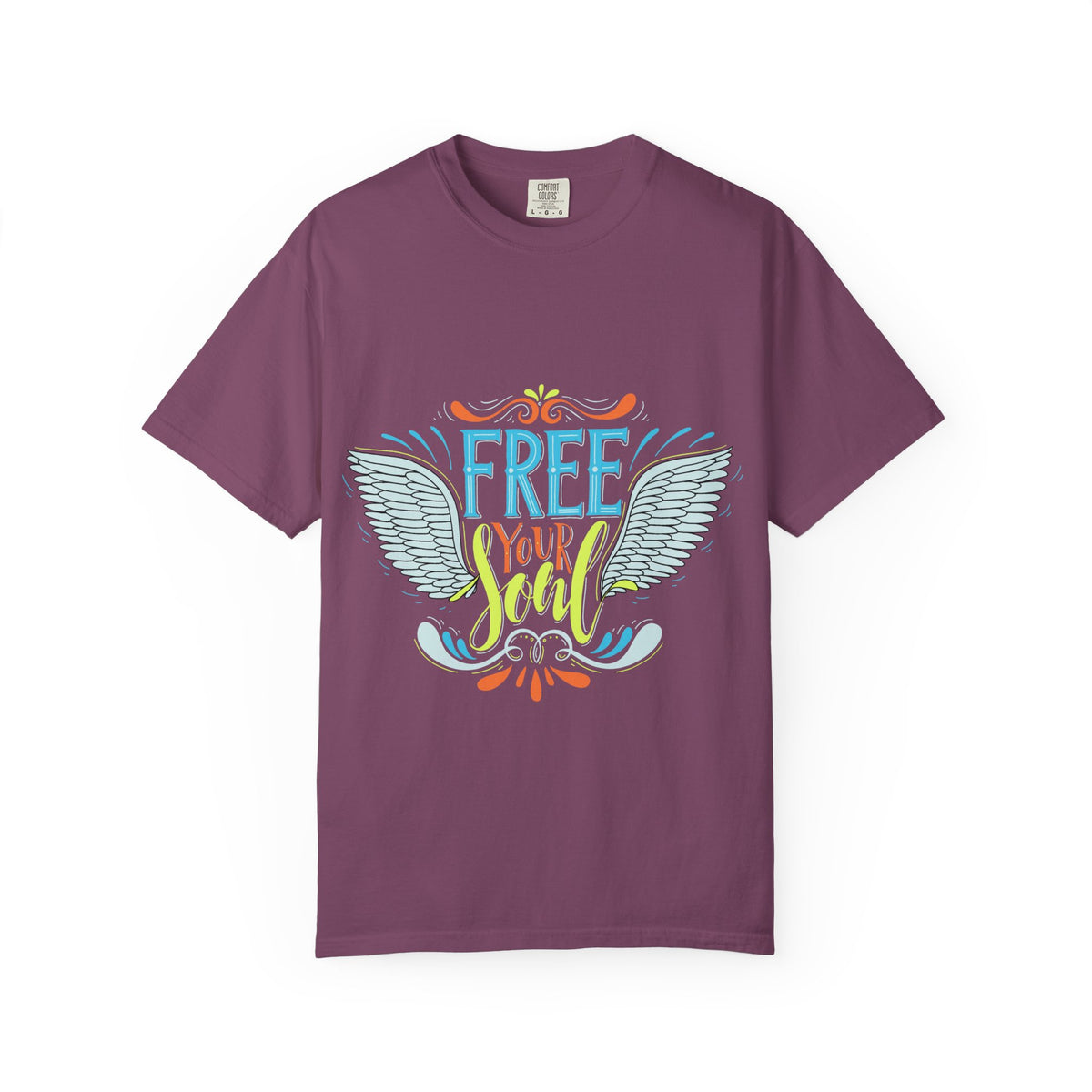 Free Your Soul feather wings T-shirt | Hand-lettered, vintage garment-dyed