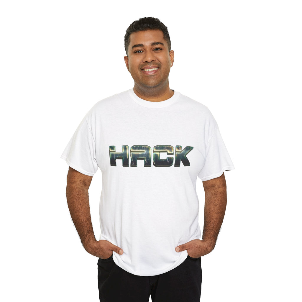 Orange HACK Metallic Logo T-Shirt | Tech Coder Hacker Shirt | Heavyweight Cotton