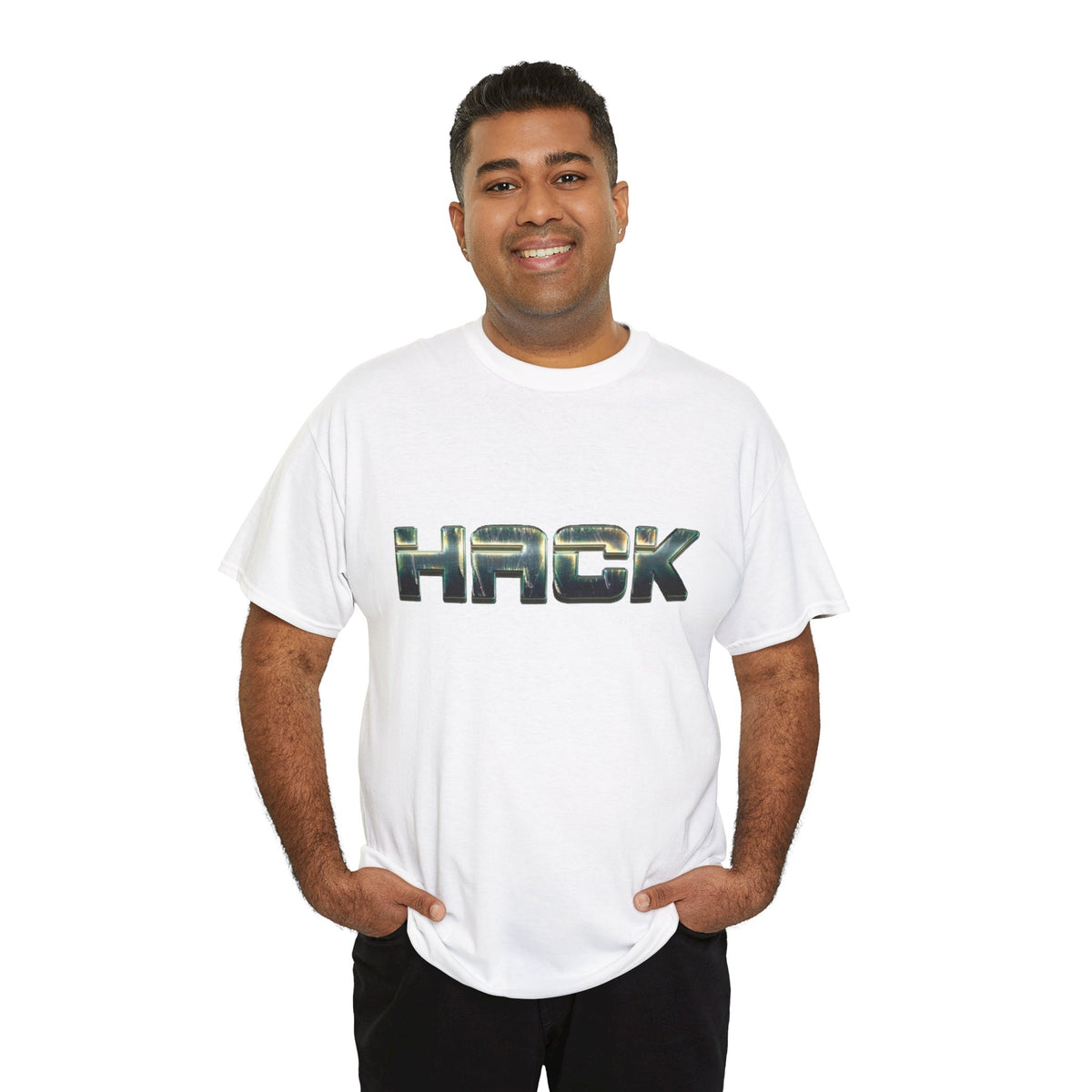 Orange HACK Metallic Logo T-Shirt | Tech Coder Hacker Shirt | Heavyweight Cotton