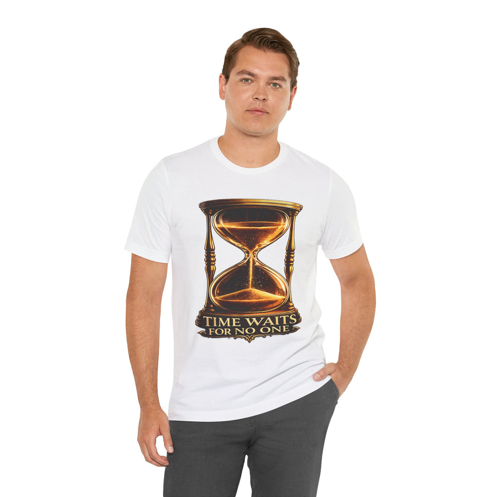 Vintage Hourglass Tee — "Time Waits For No One" Inspirational Graphic T-Shirt