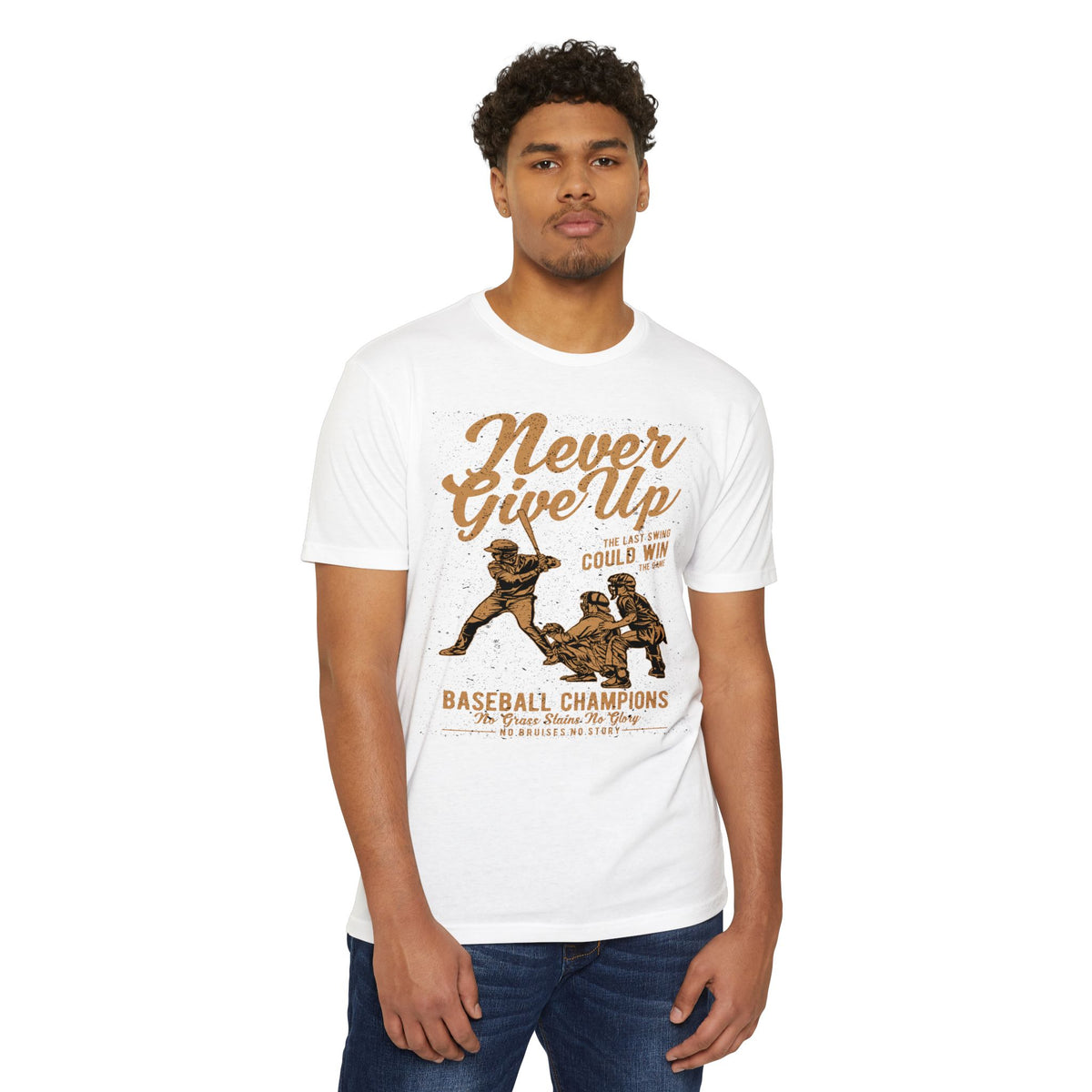 Never Give Up Baseball T-Shirt — "Your Last Swing Could Win" Vintage Baseball Tee
