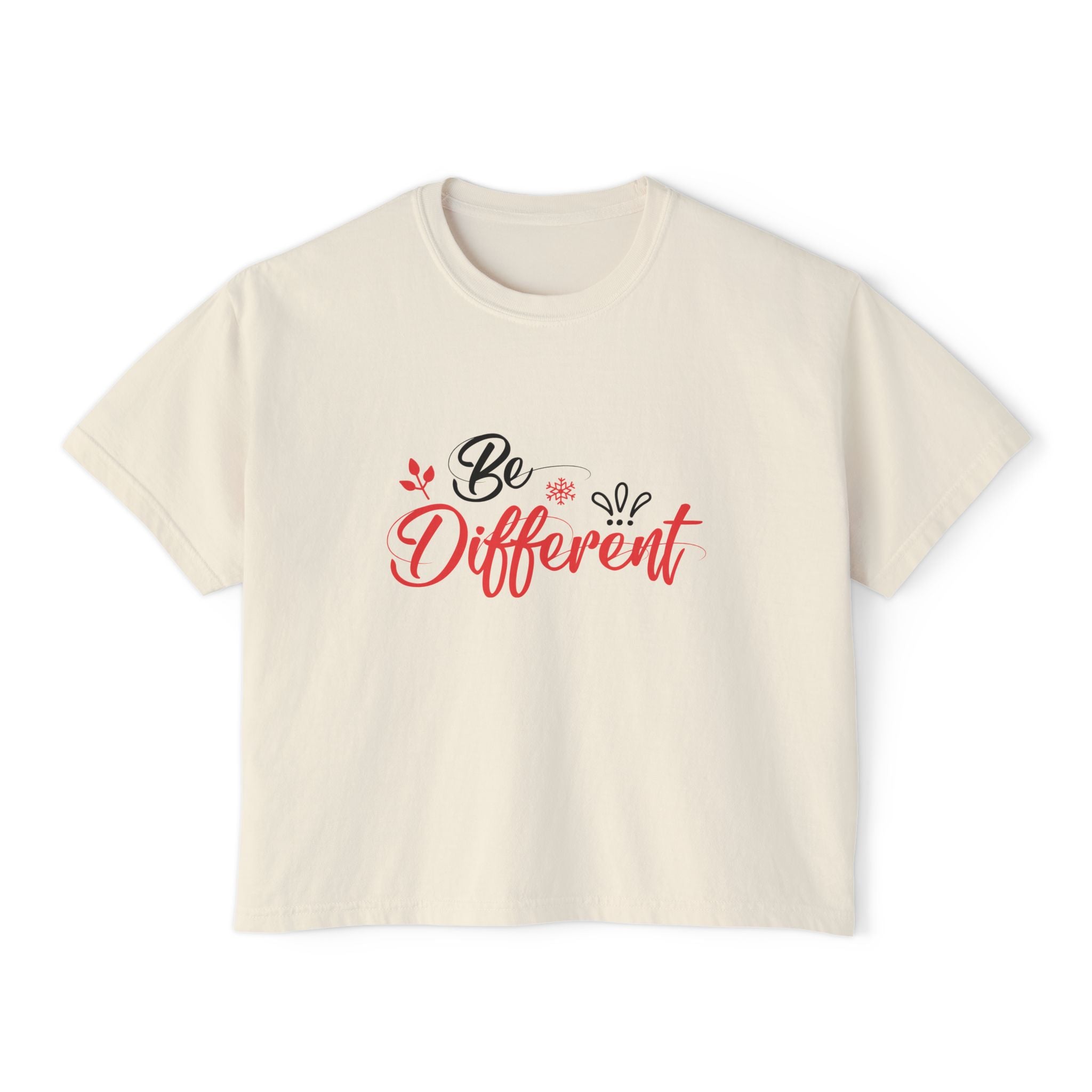 Be Different Women's Cropped Boxy Graphic Tee – Inspirational Cotton T-Shirt