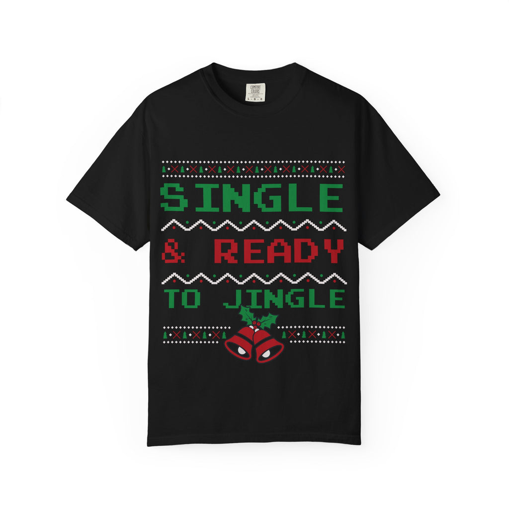 Single and Ready To Jingle Tee | holiday pixel Knit bells & holly