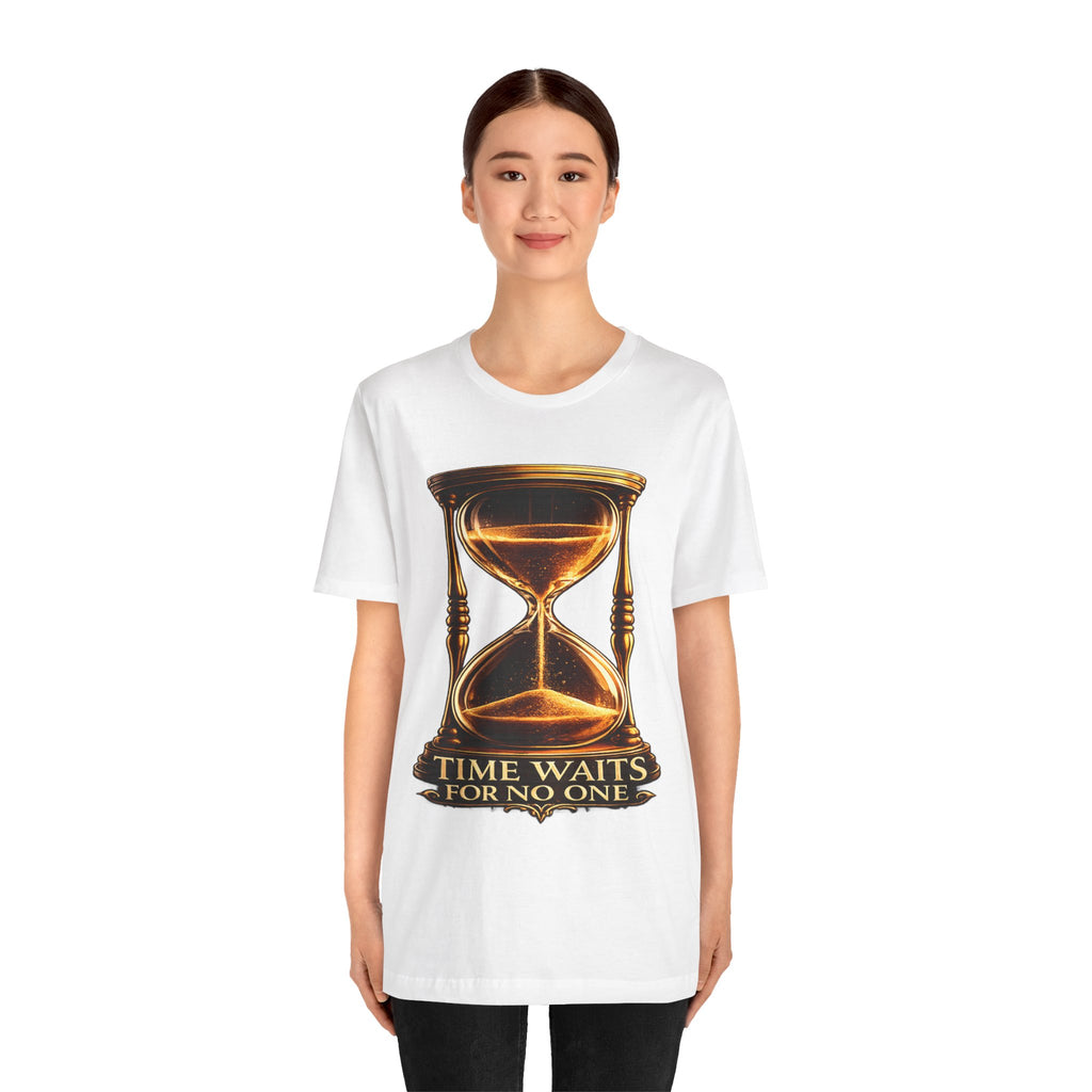 Vintage Hourglass Tee — "Time Waits For No One" Inspirational Graphic T-Shirt