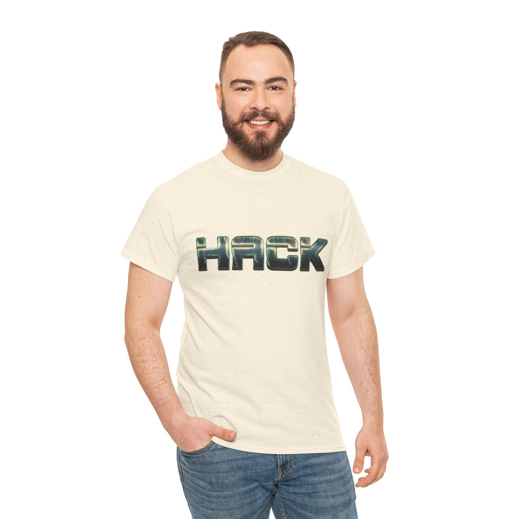 Orange HACK Metallic Logo T-Shirt | Tech Coder Hacker Shirt | Heavyweight Cotton