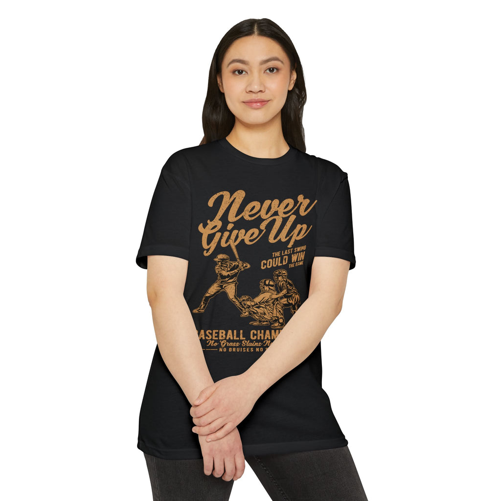 Never Give Up Baseball T-Shirt — "Your Last Swing Could Win" Vintage Baseball Tee