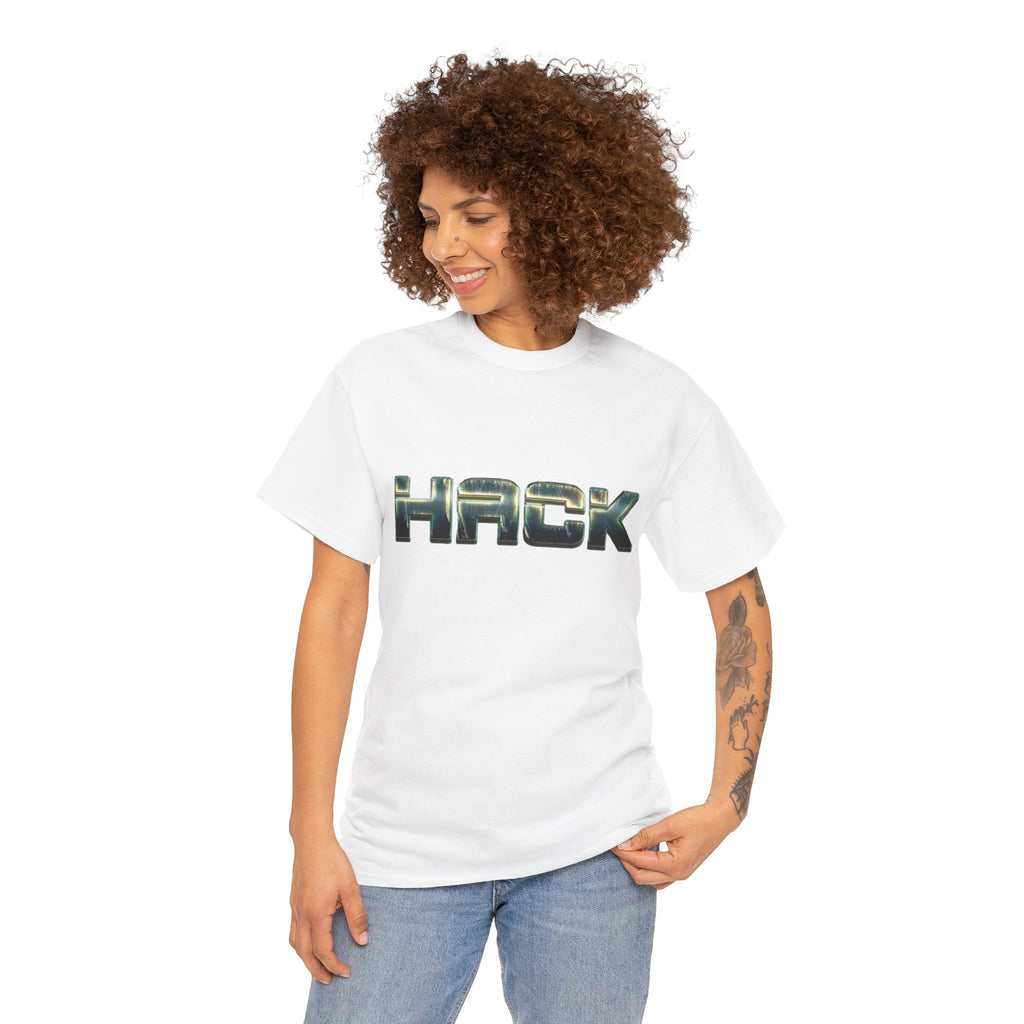Orange HACK Metallic Logo T-Shirt | Tech Coder Hacker Shirt | Heavyweight Cotton