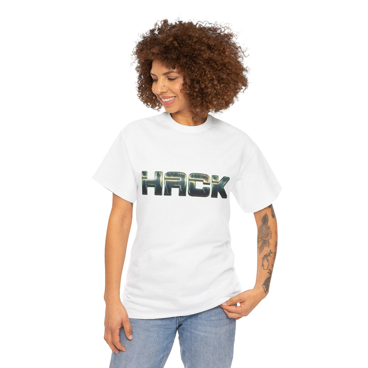 Orange HACK Metallic Logo T-Shirt | Tech Coder Hacker Shirt | Heavyweight Cotton