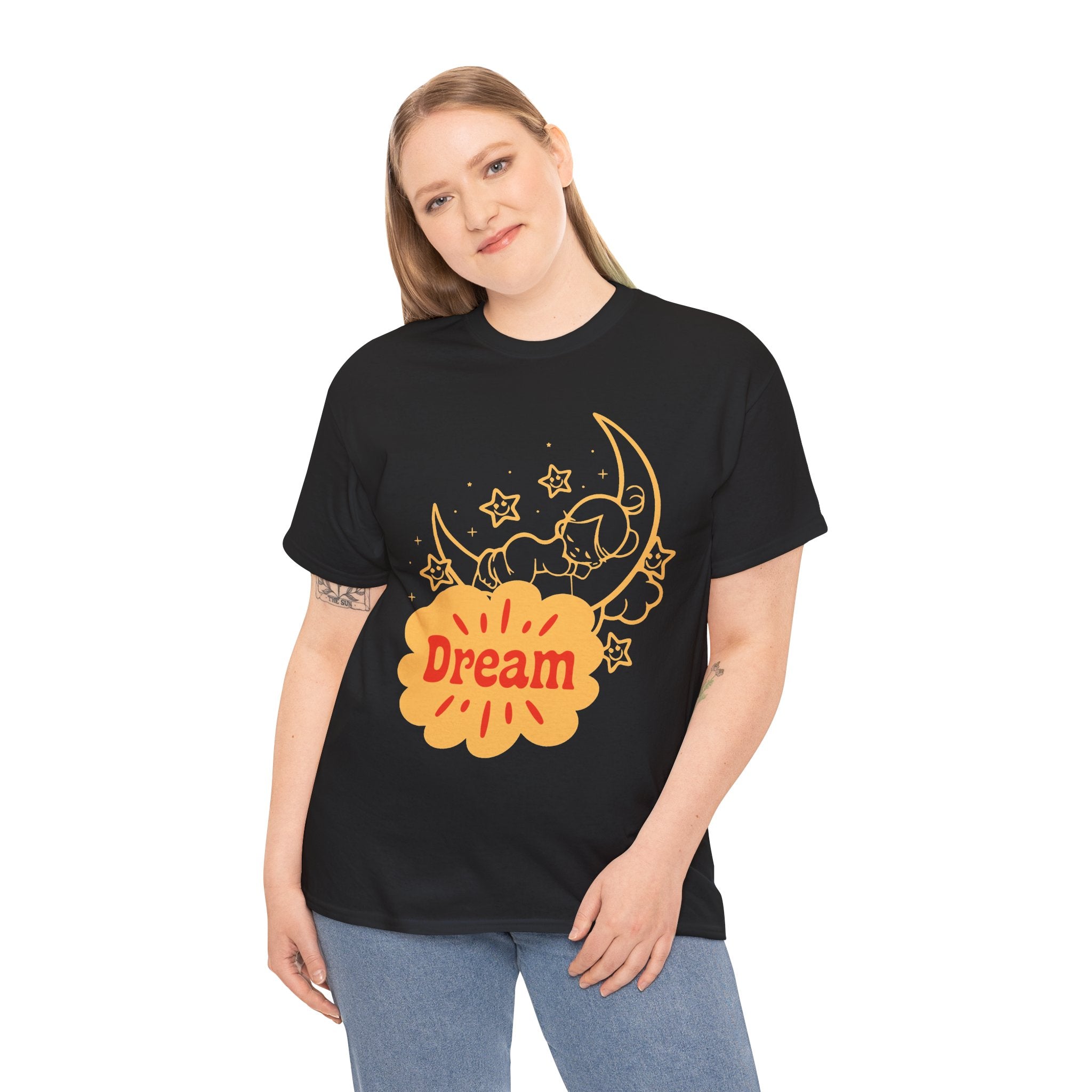 Sleeping Moon Sketch Dream Tee | Crescent Moon, Stars Night Illustration