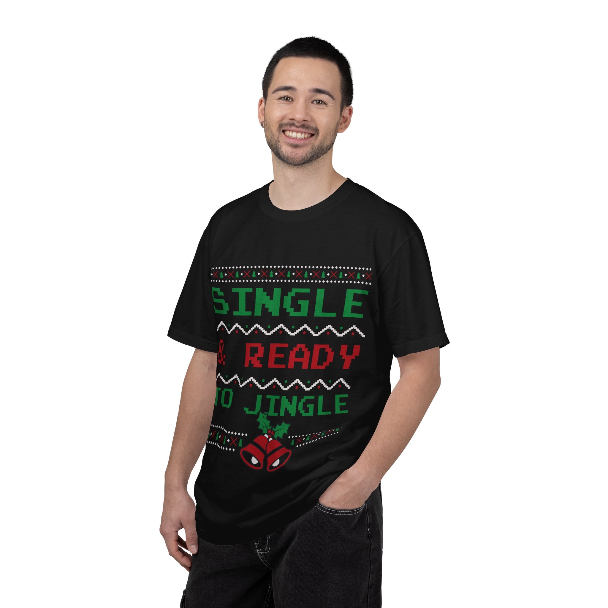 Single and Ready To Jingle Tee | holiday pixel Knit bells & holly