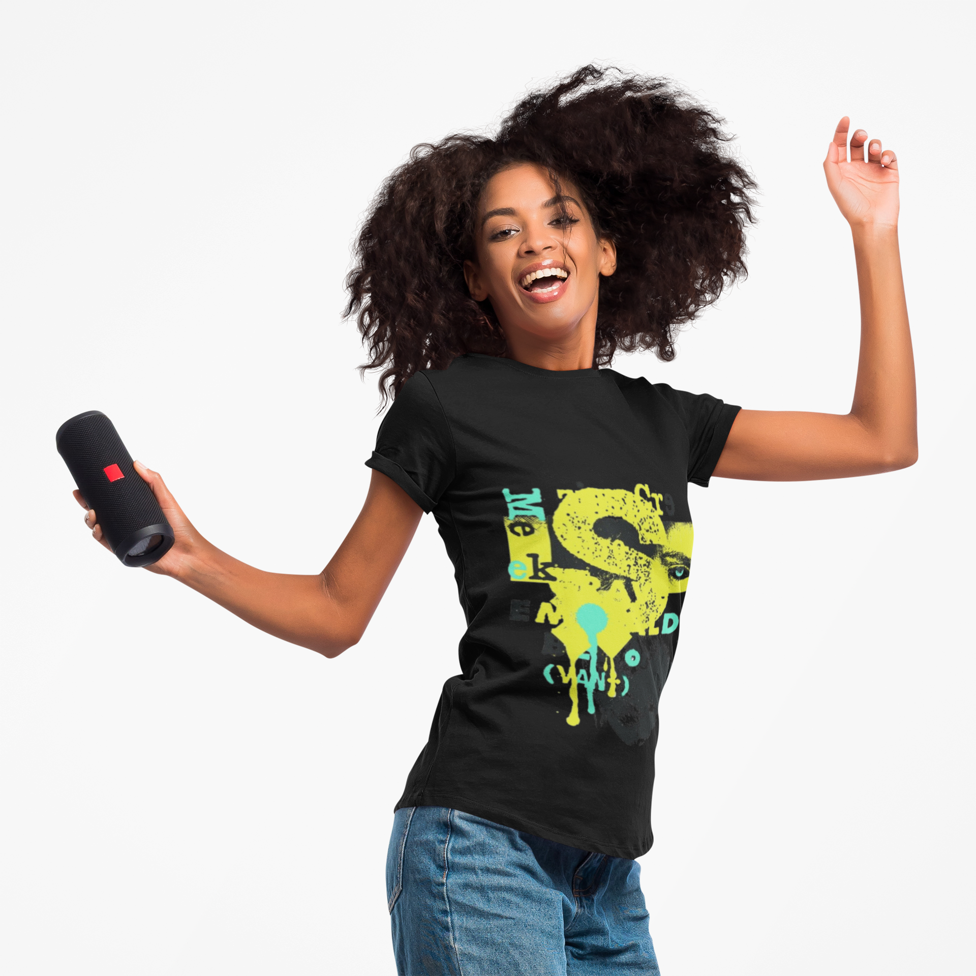 Neon Paint Splat Street Art T-Shirt | Black Crewneck, Urban Graphic Tee