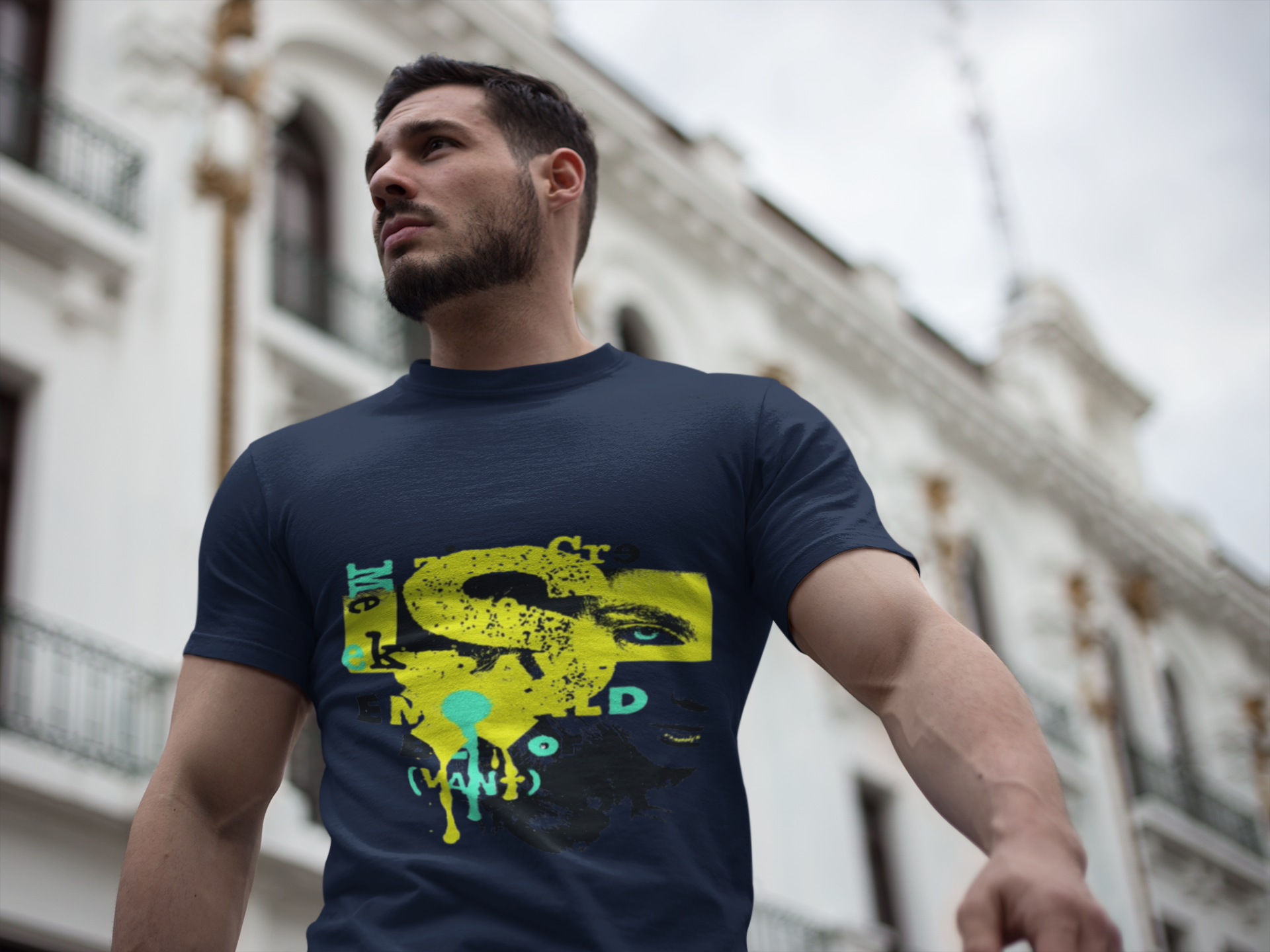 Neon Paint Splat Street Art T-Shirt | Black Crewneck, Urban Graphic Tee