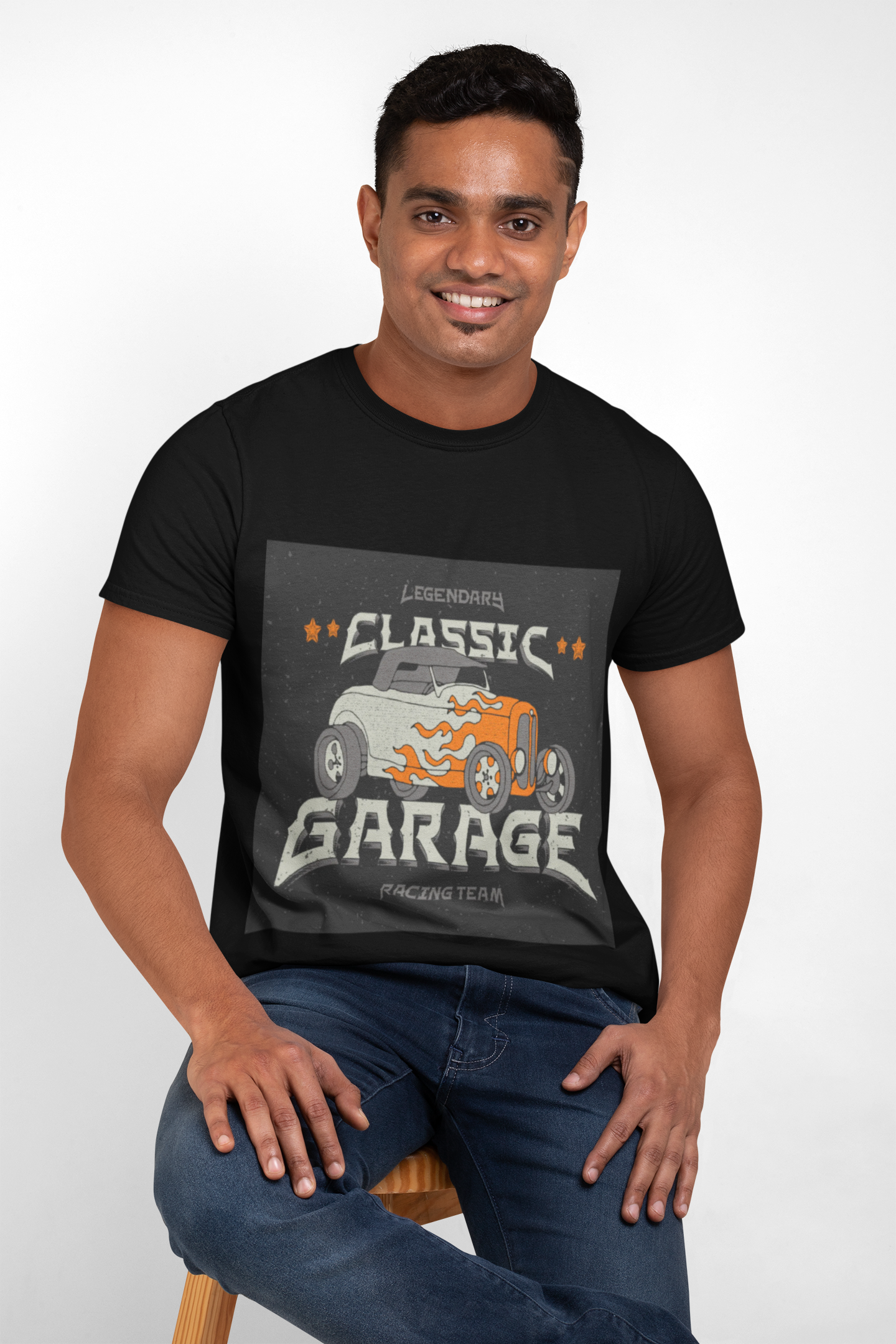 Hand-Drawn Hot Rod Graphic T-Shirt | Vintage Car Crew Tee