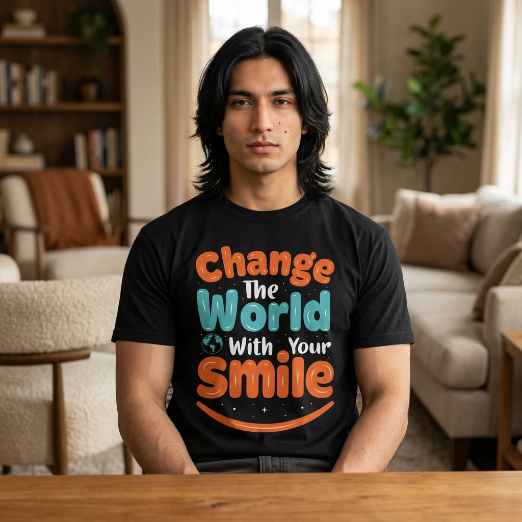 Kindness Smile Tee | Garment-Dyed Navy Cotton T-Shirt
