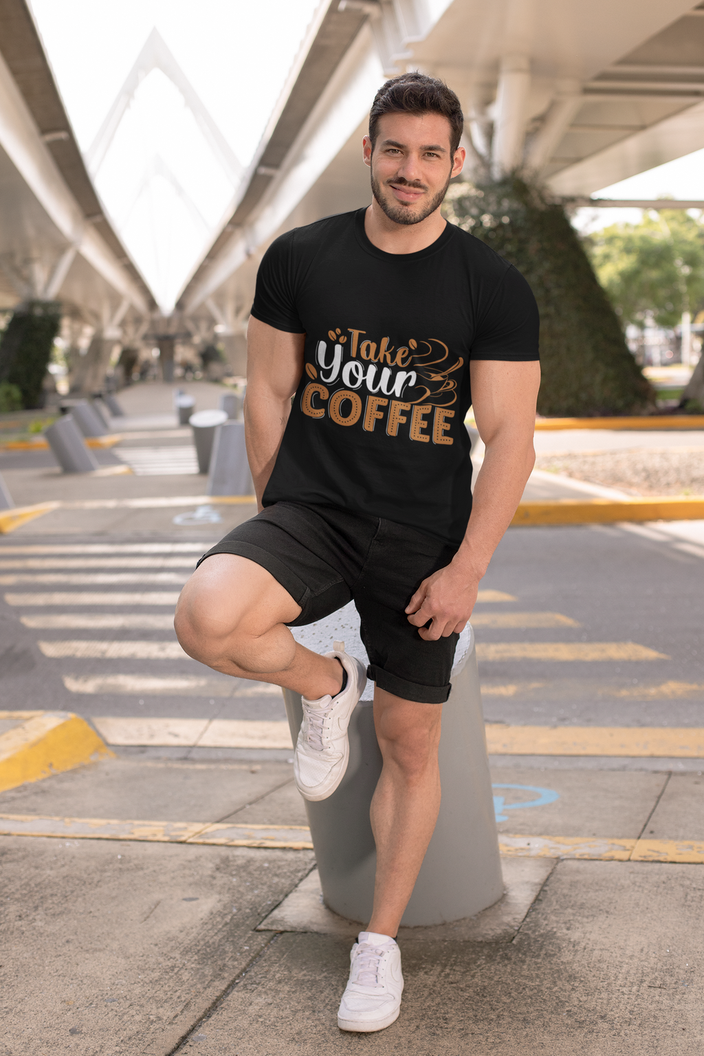 Take Your Coffee shirt | Coffee Script & Block Letter Tee, Garment-Dyed