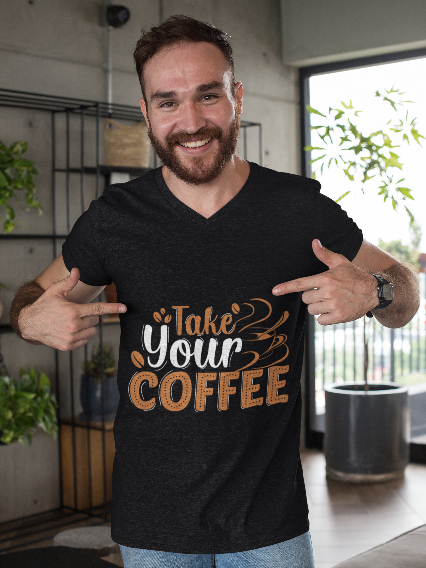 Take Your Coffee shirt | Coffee Script & Block Letter Tee, Garment-Dyed