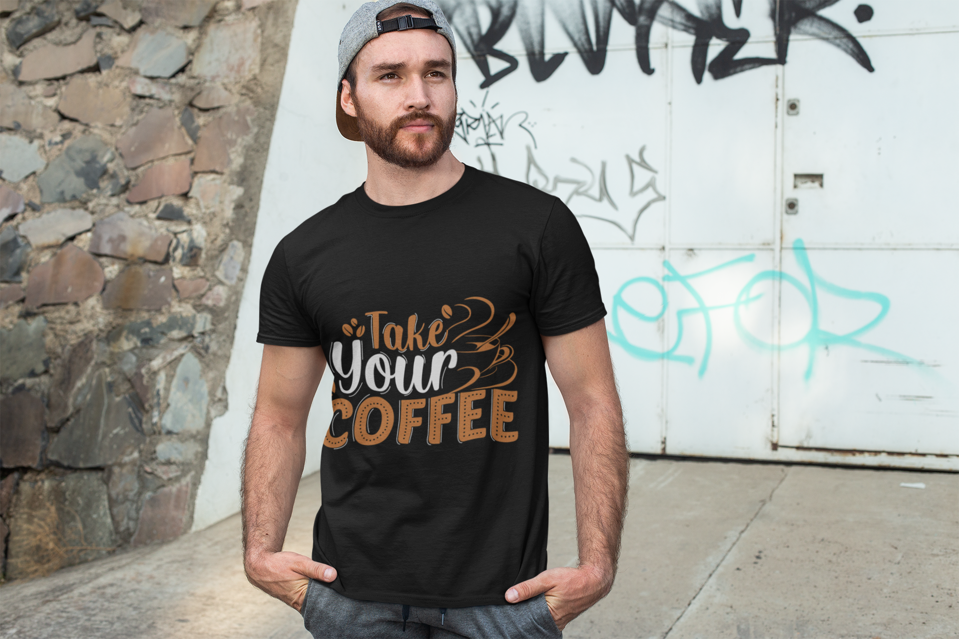 Take Your Coffee shirt | Coffee Script & Block Letter Tee, Garment-Dyed