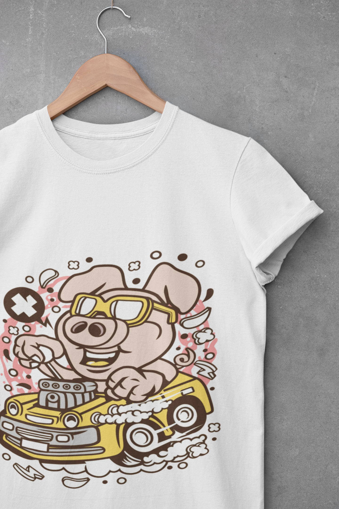 Pig Driver Race Car T-Shirt — Cute Cartoon Pig in Shades Graphic Tee