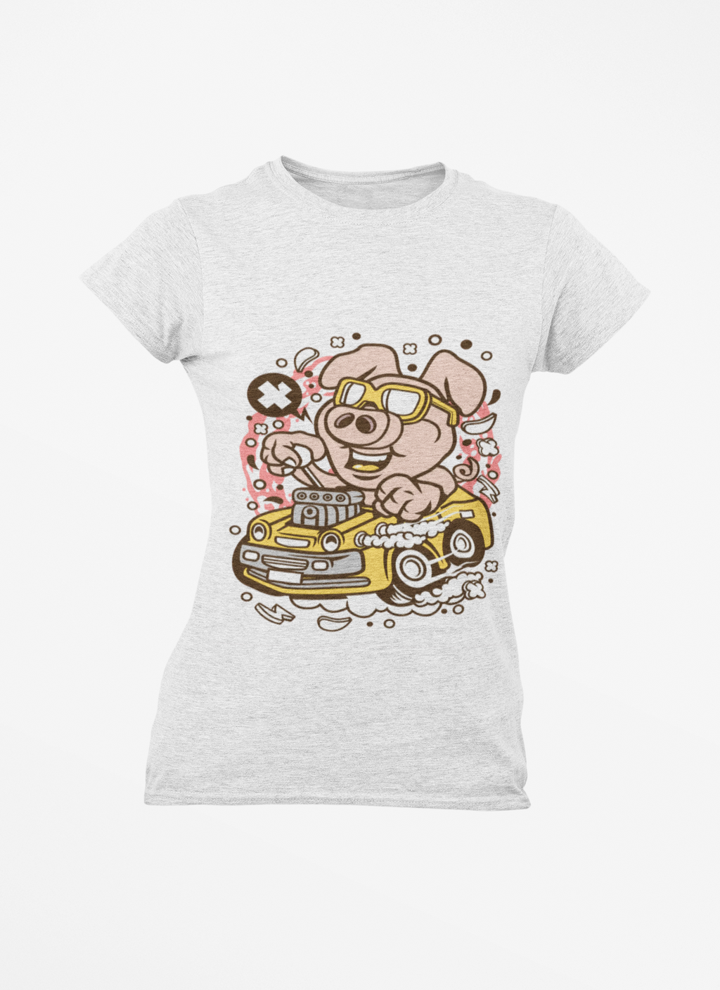 Pig Driver Race Car T-Shirt — Cute Cartoon Pig in Shades Graphic Tee