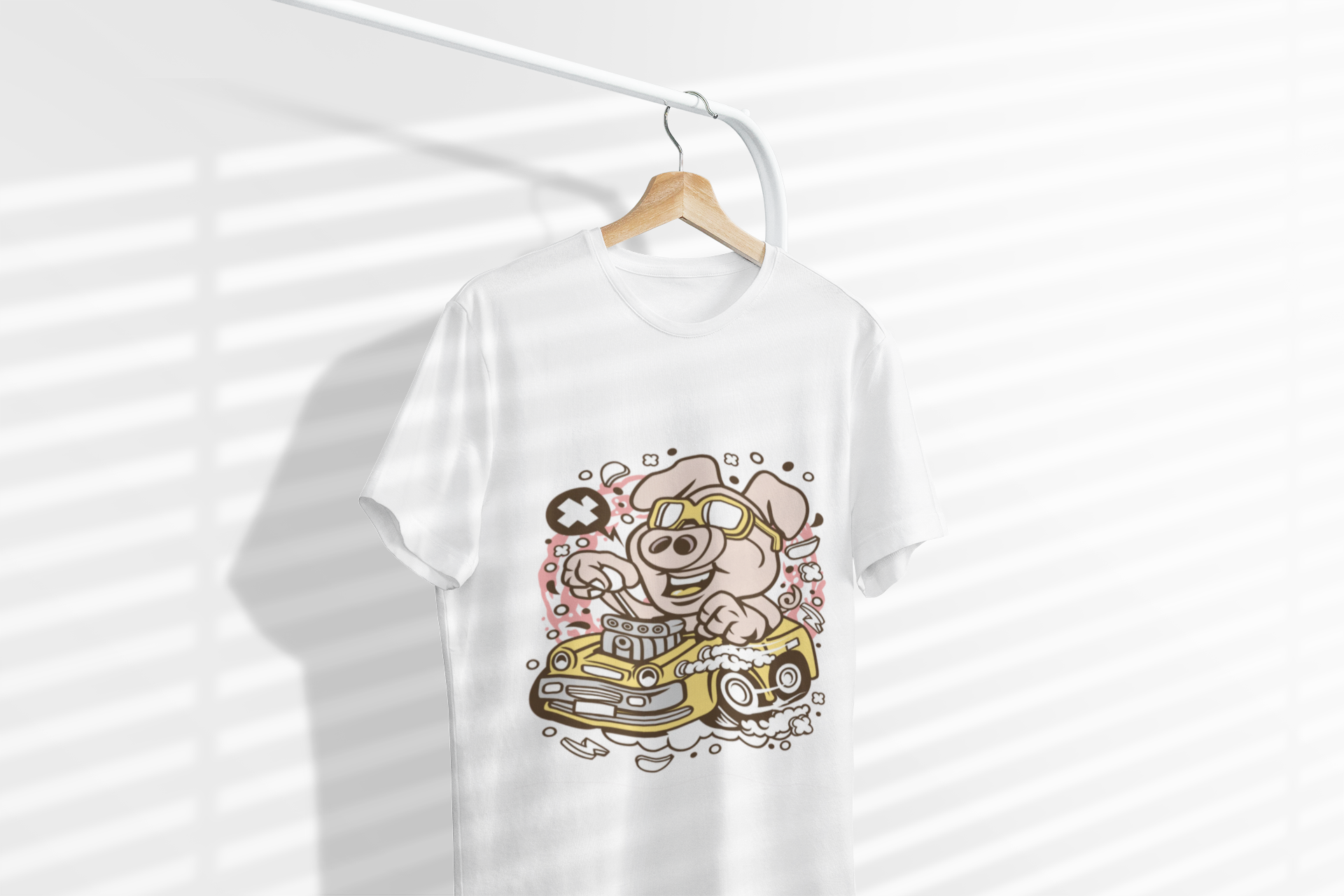 Pig Driver Race Car T-Shirt — Cute Cartoon Pig in Shades Graphic Tee