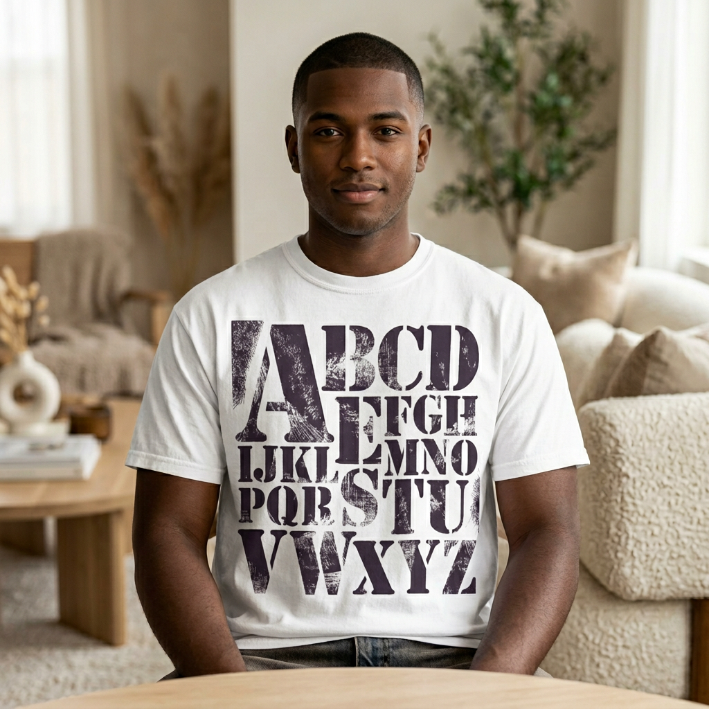 Vintage Stencil Alphabet T-Shirt | Garment-Dyed Heavyweight Tee