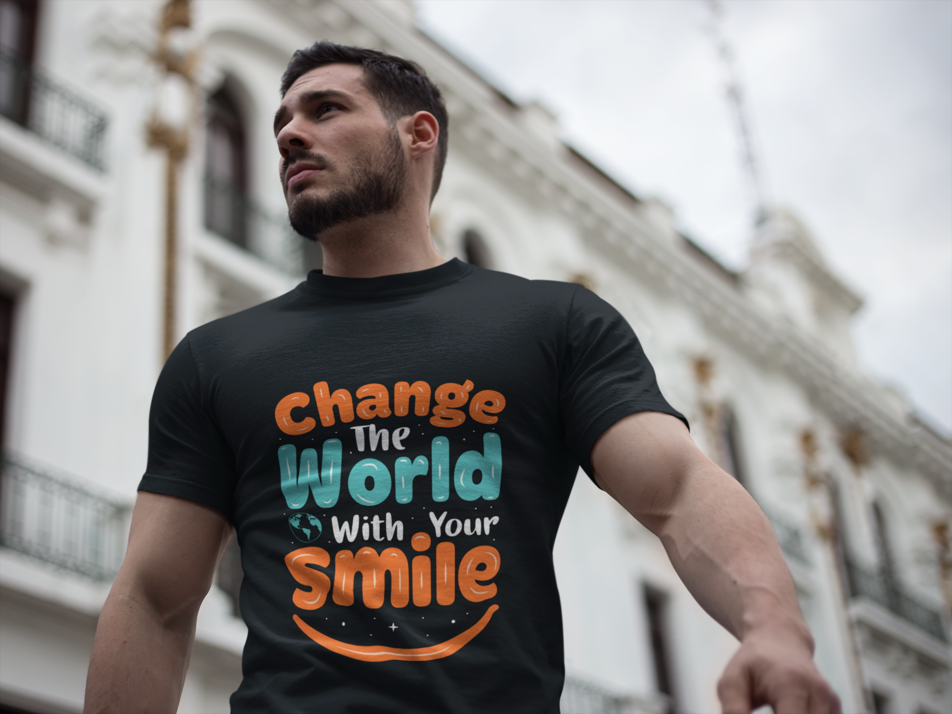 Change the World With Your Smile T-Shirt | Retro Lettering Positive Message