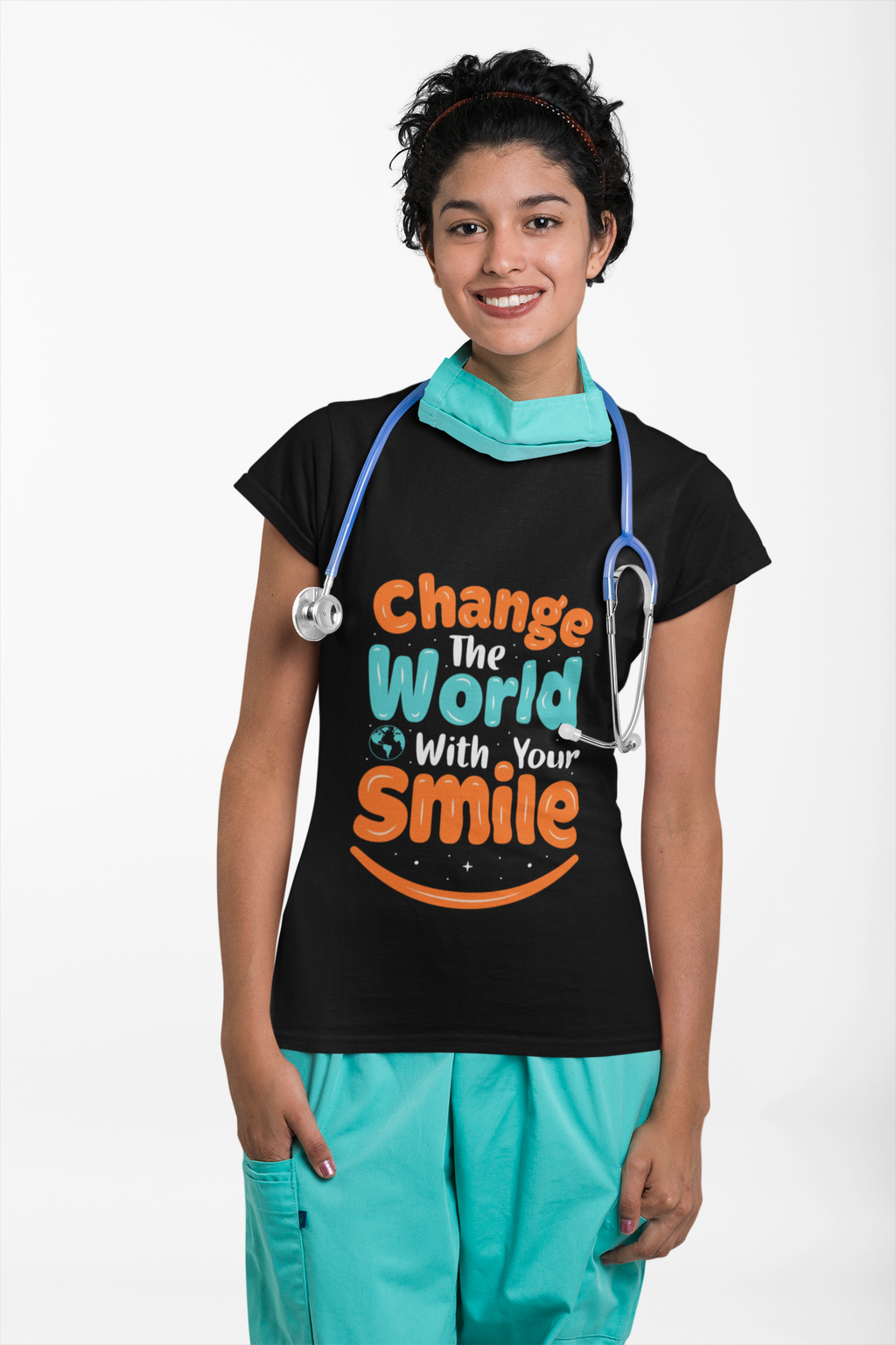 Change the World With Your Smile T-Shirt | Retro Lettering Positive Message