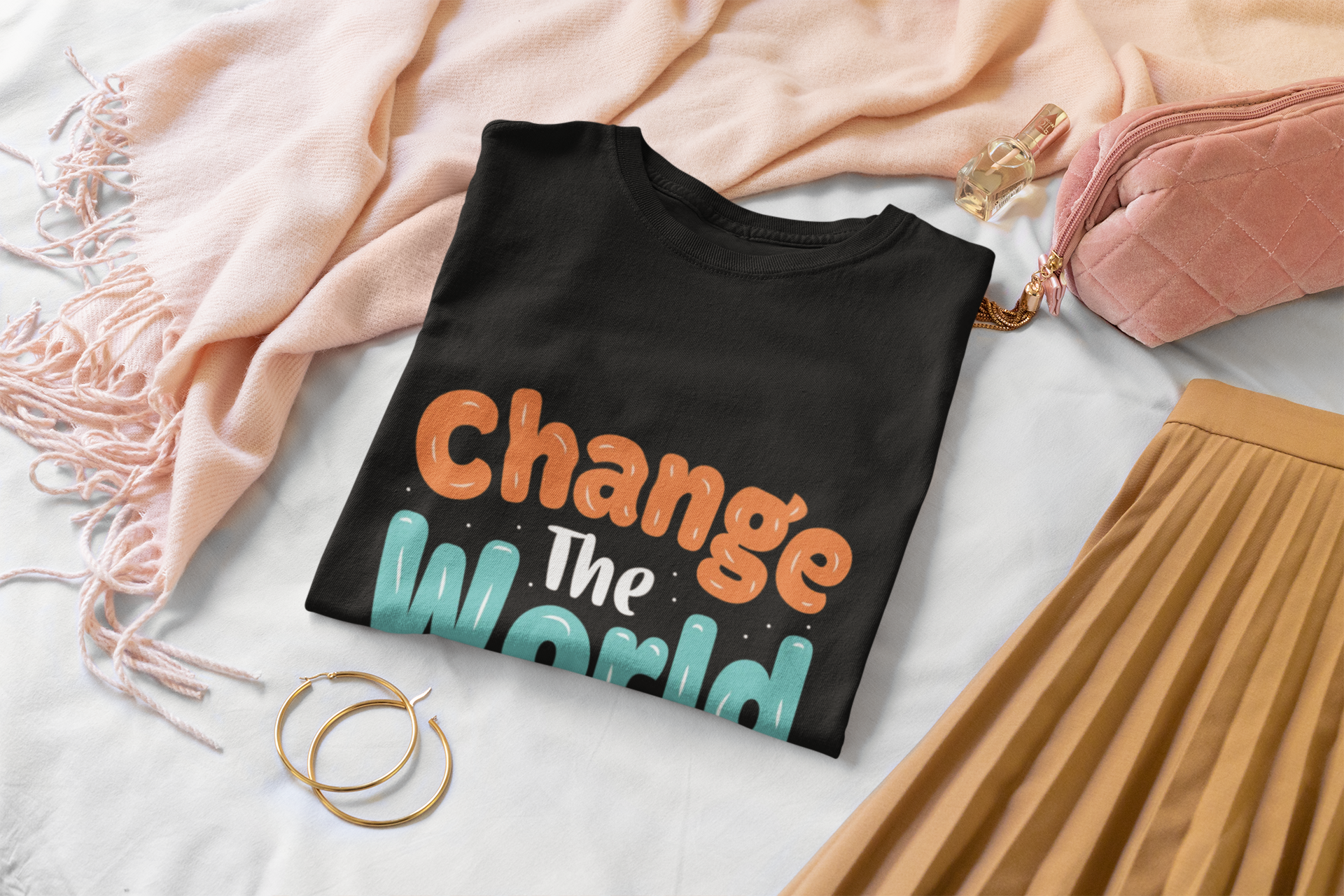 Change the World With Your Smile T-Shirt | Retro Lettering Positive Message