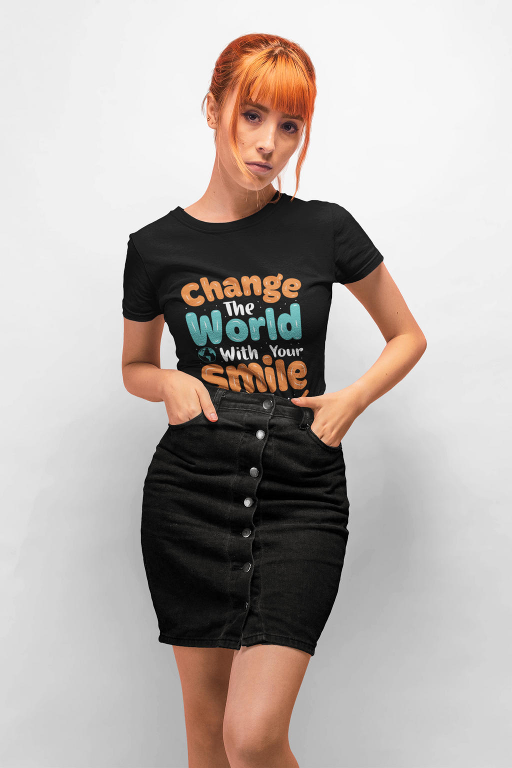 Change the World With Your Smile T-Shirt | Retro Lettering Positive Message