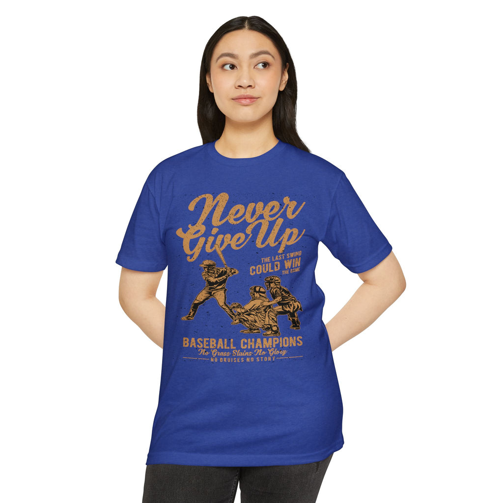 Never Give Up Baseball T-Shirt — "Your Last Swing Could Win" Vintage Baseball Tee