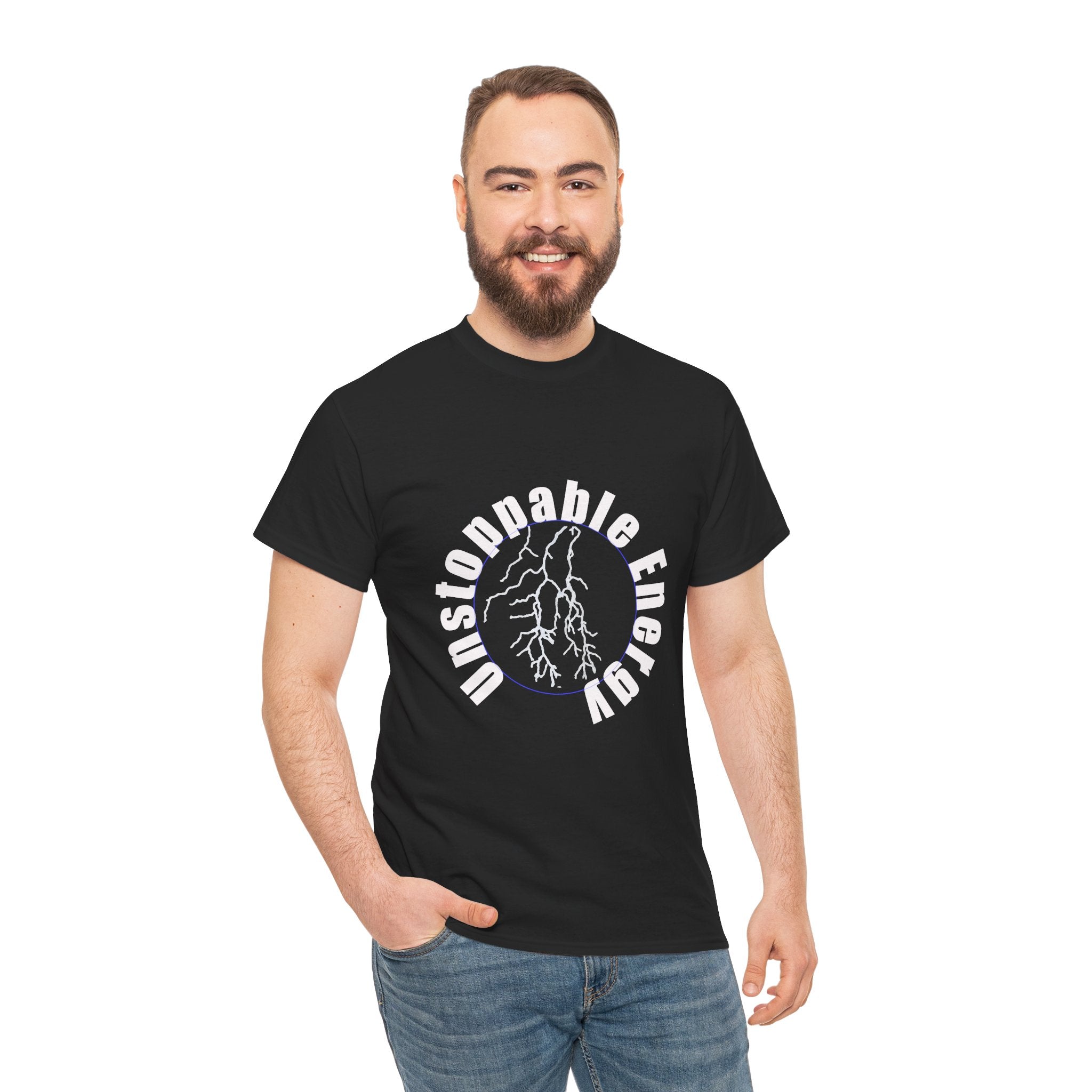 Unstoppable Energy lightning circle Tee | Minimalist bold white on black