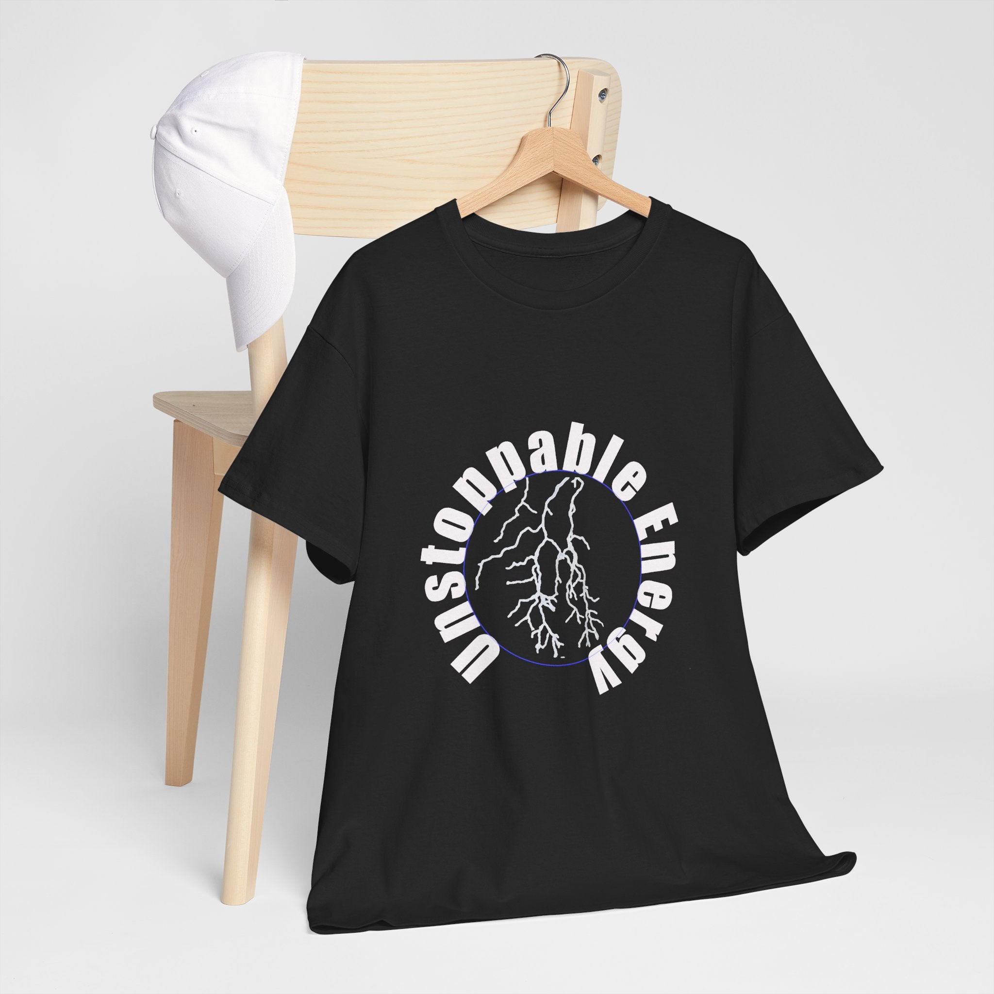 Unstoppable Energy lightning circle Tee | Minimalist bold white on black