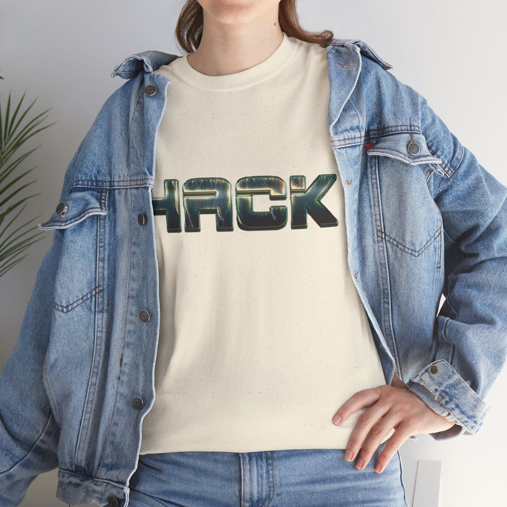 Orange HACK Metallic Logo T-Shirt | Tech Coder Hacker Shirt | Heavyweight Cotton