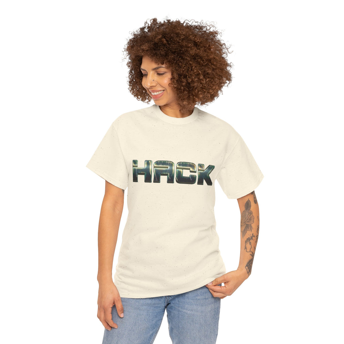 Orange HACK Metallic Logo T-Shirt | Tech Coder Hacker Shirt | Heavyweight Cotton