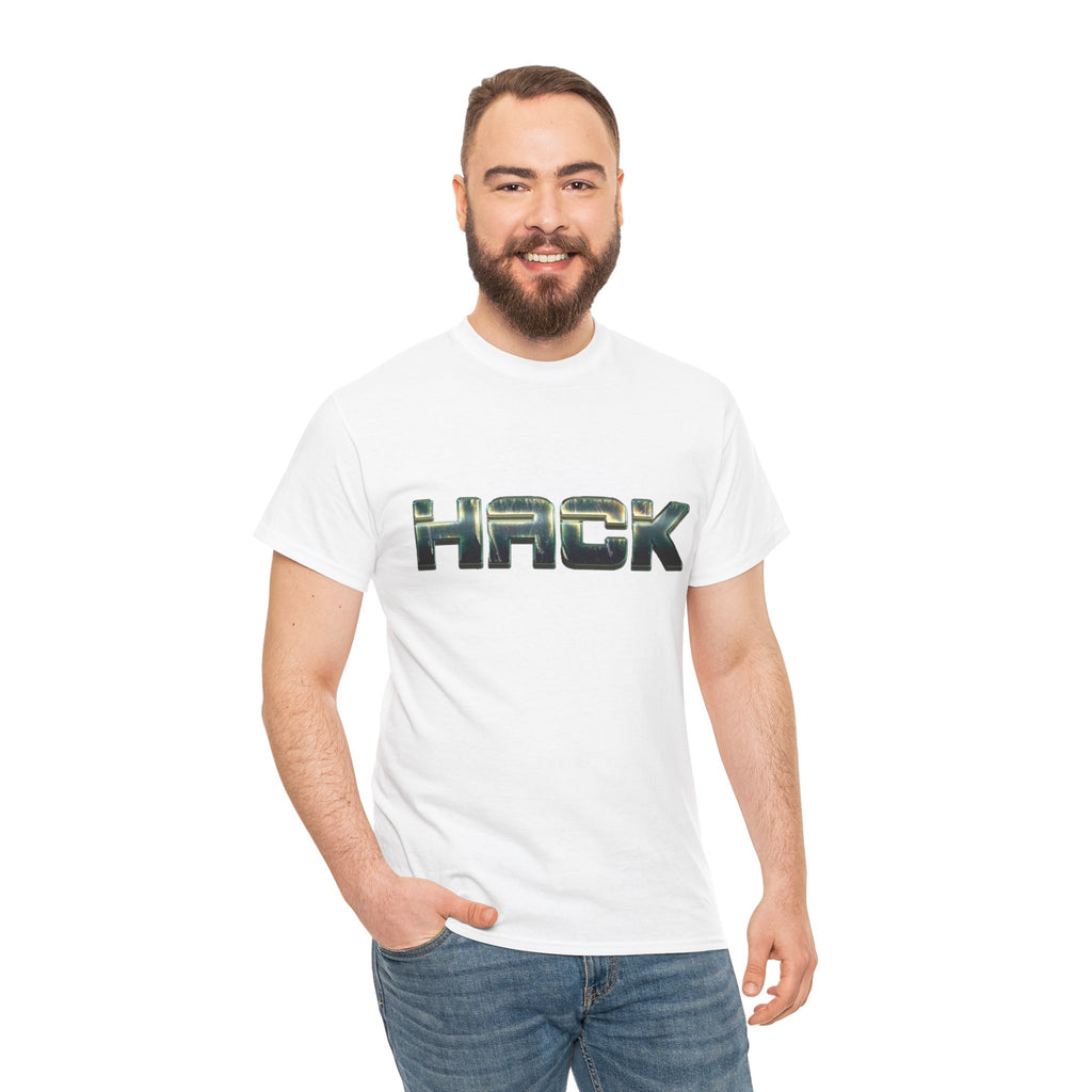 Orange HACK Metallic Logo T-Shirt | Tech Coder Hacker Shirt | Heavyweight Cotton